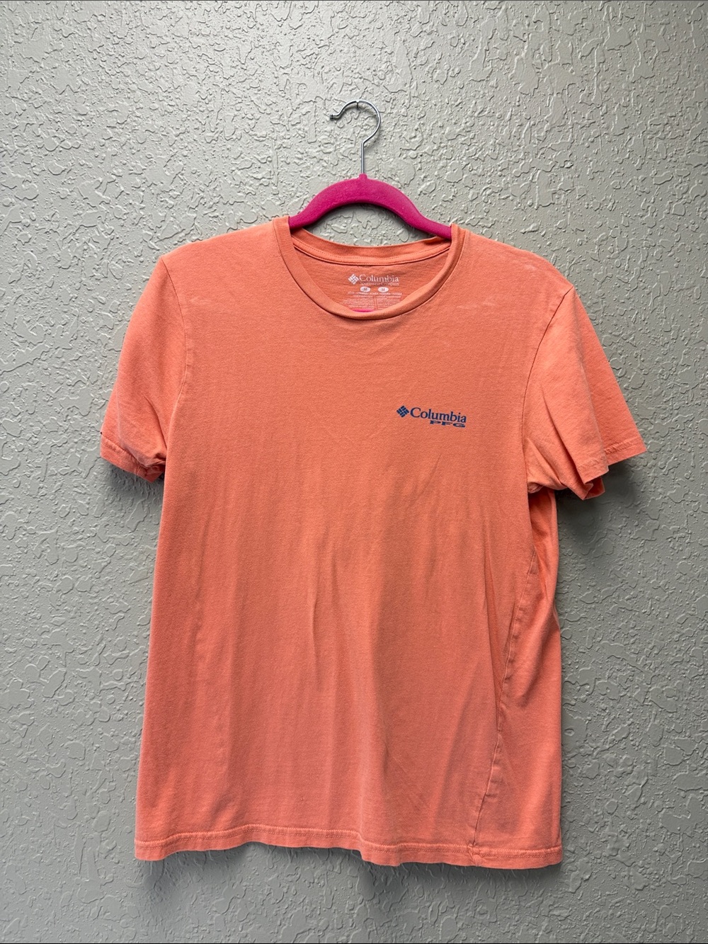 Columbia Short Sleeve Tee in Coral Orange with Navy Logo